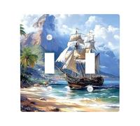 Coastal Ship Light Switch Cover Plates/Outlet Covers, Ocean Blue Sailing Ships for Nautical Decor, Thermoplastic Wall Plates, Standard Size Double Toggle