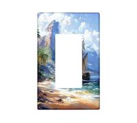 Coastal Ship Light Switch Cover Plates/Outlet Covers, Ocean Blue Sailing Ships for Nautical Decor, Thermoplastic Wall Plates, Standard Size Single Rocker