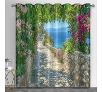 Coastal Small Window Curtains, Mediterranean Landscape Short Curtain for Windows Natural Scenery Kitchen Window Curtains over Sink for Kitchen Laundry Room Loft, 28" x 54.3", 2 Panels
