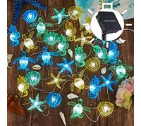 Coastal Solar String Lights Outdoor Garden Lights Marine Life Solar Fairy Garden Lights for Outside 14ft 40LED Waterproof Turtle Seahorse Starfish Clam Beach House Nautical String Lights Yard Decor