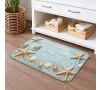 Coastal Starfish Quick Dry Bath Mat, Nautical Beach Shells Decorative Non Slip Shower Mat, Summer Ocean Flannel Washable Bath Rugs for Bathroom Toilet Restroom 16x24 Inch