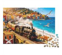 Coastal Steam Train 1000 Piece Jigsaw Puzzle Recycled Paper Italian Riviera Adult Jigsaws Impossible Hard Difficult Challenging Relieve Senile Dementia Fun 70x50cm/1000pcs