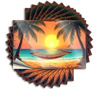 Coastal Sticker Aesthetic Decals, Bedroom Stuff Cute Pattern Design for Mom Notebook | Case Removable Vinyl Sunset Serenity: Hammock Bliss Between Palm Trees(12X18CM)