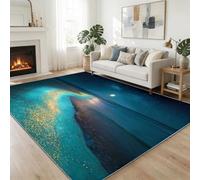 Coastal Style Area Rug 100x160 cm, Fantasy Romantic Ocean Beach Night Sky Machine Washable Carpet Short Pile Non-Slip Carpet - Navy Blue Indoor Floor Rug for Dining Room Bedroom Office Home Decor