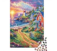 Coastal Sunset 1000 Pieces Lighthouse Jigsaw Puzzle for Adults Paper Classic Brain Game Scenic Jigsaw for Home Decor 70x50cm/1000pcs