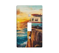 Coastal Sunset Light Switch Cover Plate, Ocean Blue Vintage Camping Design, Summer Beach Decor, Plastic Wall Plate, Standard Size Single Toggle