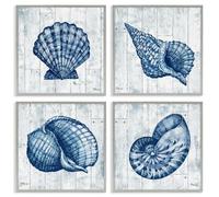 Coastal Timberland Seashells, 17 x 17 Inch Framed Gi Print Set | Stupell Industries · By Paul Brent · Great for dining room or living room · Farmhouse Gray frame · Made in USA