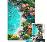 Coastal Town Caribbean Sea 1000 Piece Jigsaws for Adults Puzzle Unwind Game Sharp Edge Playful Challenge Home Accent (50x75cm)