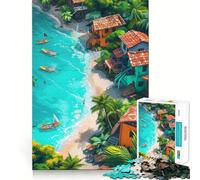 Coastal Town Caribbean Sea 1000 Piece Jigsaws for Adults Puzzle Unwind Game Sharp Edge Playful Challenge Home Accent (50x75cm)