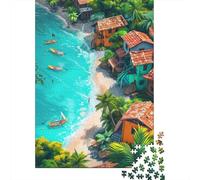 Coastal Town Caribbean Sea Jigsaw Puzzle 1000 Pieces, Romantic City Break Scene, Matte Printed Jigsaw for Travel Lovers, Screen-Free Fun, 38x26cm/1000pcs