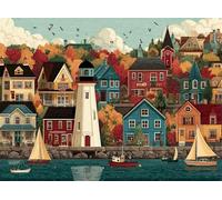 Coastal Town Houses 1000 Piece Jigsaw Puzzles for Adults, Fun jigsaw puzzles 1000 pieces, Challenging Puzzle Perfect for Game Nights, Finished Puzzle Size is 75x50cm