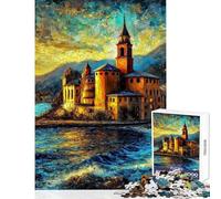 Coastal Town Painting at Sunset Jigsaws 1000 Pieces for Teenagers Stimulate Active Brain And Mind Gentle Relaxing Fun Activity (38X26cm)