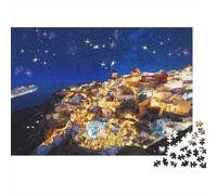 Coastal Town Puzzles for Elderly 1000 Piece Recyclable Santorini Jigsaw Puzzles Puzzle Game Props Impossible Hard Difficult Challenging Activity 52x38cm/1000pcs