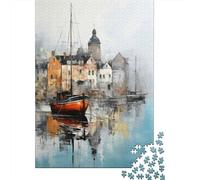 Coastal Town Reflections Canvas Wall Art Adult 1000-Piece Jigsaw Puzzle, 38x26cm/1000pcs; for Calm Hands-on Time after Work; White Cardboard for Cleaner Sorting