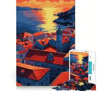 Coastal Townscape at Sunset 1000 Piece Puzzle For Adults Decompress Game Vivid Color Playful Challenge Festive Gift (38x26cm)