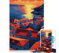 Coastal Townscape at Sunset Jigsaw Puzzle for Teenagers 1000 Pieces Logic Play Sharp Cut Family Enjoyable (50x75cm)