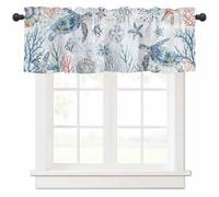 Coastal Turtle Valances for Windows Summer Blue Sea Turtle Seashell Starfish Coral Kitchen Curtains Valances Rod Pocket Small Window Treatments Valance Curtains for Living Room Bedroom, 54x18 inch