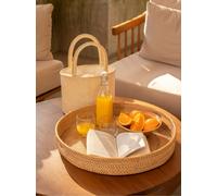 Coastal villa Homeware Large Round Wicker Tray with Handles - Natural Brown