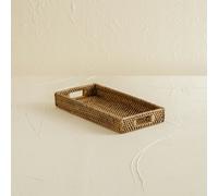 Coastal villa Homeware Mini Rattan Tray - Small Rectangular Rattan Display Tray - Dark Brown