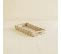 Coastal villa Homeware Mini Rattan Tray - Small Rectangular Rattan Display Tray - White Wash