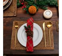 Coastal villa Homeware Rectangular Rattan Placemat - Dark Brown - 20cm x 30cm