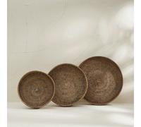 Coastal villa Homeware Round Rattan Display Tray - White, Brown, Black and Natural - Dark Brown - 35cm