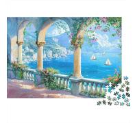 Coastal Villa View 1000 Pieces Jigsaw Puzzles Engaging Home Decoration Columned Balcony over Sea Jigsaw Puzzle Unique Puzzle Gift for Gifts 70x50cm/1000pcs