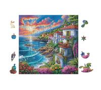 Coastal Village 100 Pieces Classic Jigsaw Puzzle Puzzle for Adults Concentration Training Wall Art Mental Exercise Halloween Premium Cardboard 28x28cm