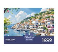Coastal Village 1000 Pc Adult Jigsaws - Mediterranean Coastal Town Impossible Hard Difficult Challenging Game for Wall Decoration And Gifts52x38cm/1000pcs