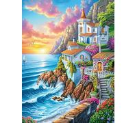 Coastal Village at Sunset 300 Pieces Jigsaw Puzzle Accompany Fairy Tale Animal For Men Educational Decompression Adults Anxiety Memory Care Mothers Valentines Premium 300 PCS