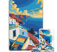 Coastal Village Landscape Illustration-1 Jigsaw Puzzle, 500 Pieces | Christmas puzzle gift for adults: home hobby for puzzle fans in spare time.