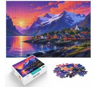 Coastal Village Landscape with Mountains Jigsaw Puzzle, 1000 Piece | For cold evenings at home, this adult jigsaw puzzle with 1000 pieces works as both a festive gift and an indoor activity.