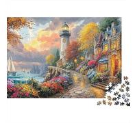 Coastal Village Scene Jigsaw Puzzles for Adults Fun 1000 Piece Cartoon Style Toy Intellectual Game Education Game Home Decoration Stress Relief Toy Challenge Educational (1000pcs (75x50cm))