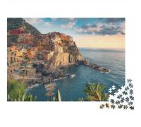 Coastal Village Scenery 1000 Pieces Jigsaw Puzzles Engaging Educational Games Cinque Terre Cliffs Jigsaw Puzzles Home Decoration for Gifts 70x50cm/1000pcs