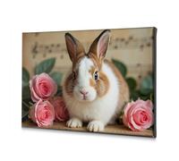Coastal Wall Art A Cute Rabbit Surrounded By Pink Roses. Canvas Decorative Picture Picture Hanging Kit The Chosen(40x60cm)