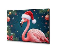 Coastal Wall Art A Pink Flamingo Wearing A Santa Hat. Canvas Decorative Picture Picture Hanging Kit The Chosen(20x30cm)
