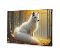 Coastal Wall Art A White Fox Sits In A Forest With Golden Leaves. Canvas Decorative Picture Picture Hanging Kit The Chosen(40x60cm)