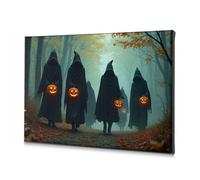 Coastal Wall Art Five Hooded Figures Carry Glowing Jack-O'-Lanterns In A Misty Forest. Canvas Decorative Picture Bathroom Decor Bathroom Pictures(40x60cm)
