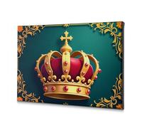 Coastal Wall Art Golden Crown With Red Jewels On A Teal Background. Canvas Decorative Picture Picture Hanging Kit The Chosen(40x60cm)