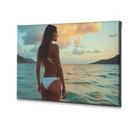 Coastal Wall Art Woman In White Bikini Enjoying Sunset By The Sea. Canvas Decorative Picture Bathroom Decor Bathroom Pictures(30x40cm)