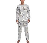 Coastal Watercolor Oyster Men's Pyjama Sets Long Sleeve Sleepwear Crew Neck Loungewear Silky Nightwear