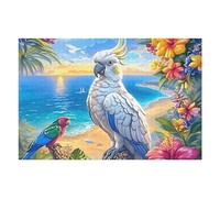 Coastal Wave White Parrot 1000 Pieces Classic Jigsaw Puzzle Animal Pet Puzzle for Adults Concentration Training Wall Art Mental Exercise Cardboard 1000 PCS