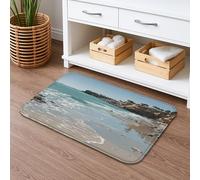 Coastal Waves Quick Dry Bath Mat, Blue Beach Scene Absorbent Non Slip Shower Mat, Summer Nautical Flannel Washable Bath Rugs for Bathroom Decor 20x32 Inch