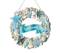 Coastal Welcome Door - Wooden 2D Beach Wreath Blue Seashell Starfish Decor Front Door Wall Hanger 11.8Inch | Nautical Porch Window Bedroom Hallway Clubhouse Reunion Decoration Long Lasting