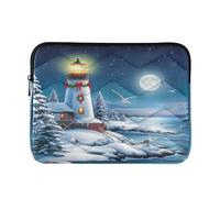 Coastal Winter Scene Glowing Lighthouse Laptop Cover Case, Protective Padded 15 in Laptop Sleeve for Women