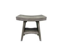 CoastalVogue 18 Inch Waterproof Teak Wood Shower Bench Stool Seat Chair For Inside Shower Provides Safety, Storage, and Organization For Bathroom Accessories Gray