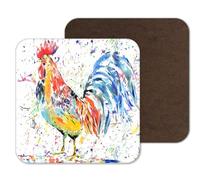 Coaster Cockerel Hen Farm Animals Coasters Watercolour Art Gift Work Office Dining Tea coffee (1)