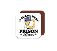 Coaster Gift for Prison Guard/Officer - Worlds Best Prison Officer - Giftset - Made by MUGGZ in The UK