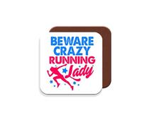 Coaster Gift for Runner/Running Enthusiast - Beware Crazy Running Lady - Giftset - Made by MUGGZ in The UK