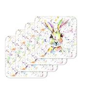 Coaster Hare Bunny Rabbit Wildlife Black white Animals Coasters Watercolour Art Gift Work Office Dining Tea coffee (4)